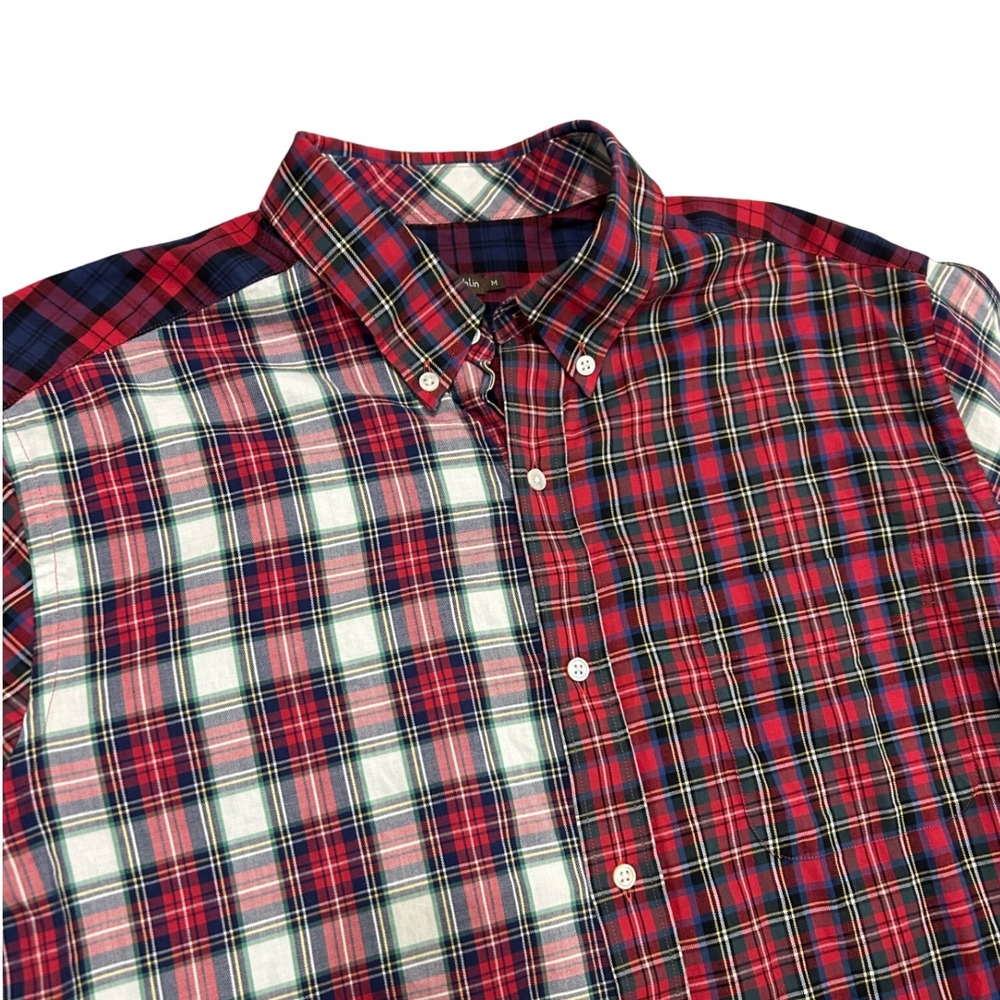 J McLaughlin Holiday Medium Carnegie mixed Plaid Blue Red Button Up Shirt preppy